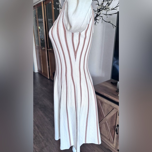 A-Line Sweater Dress cream and tan vertical stripes - Picture 13 of 16